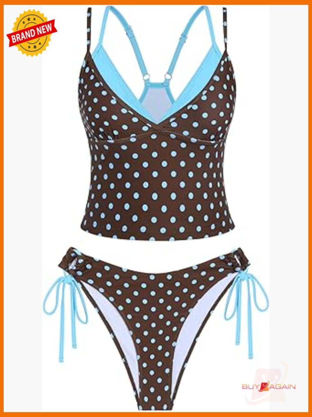 Double Layer Tankini Set V Neck Color Block Side Tie Two Piece Bathing Suit
